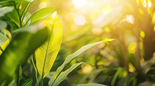 Concept nature view of green leaf on blurred greenery background in garden and sunli Generative AI