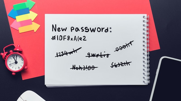 Il concetto di una nuova password per sostituire la vecchia semplice scritta in un blocco note.