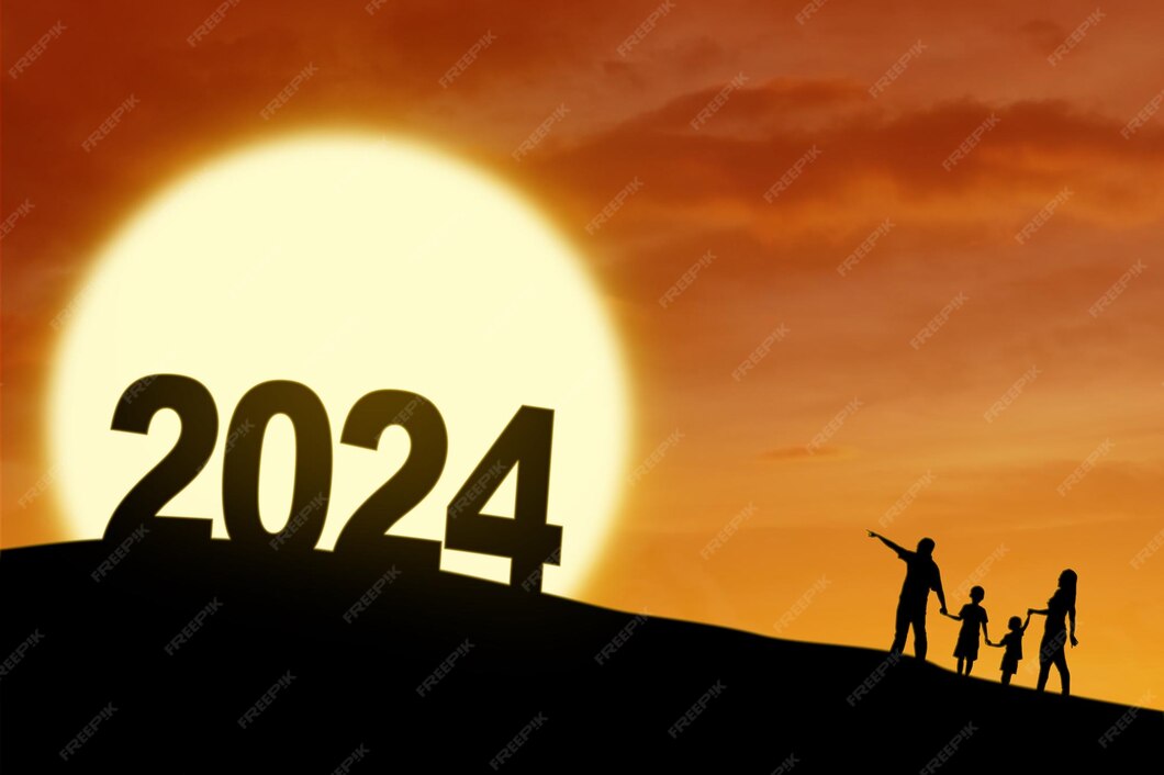 Premium Photo Concept of New Year 2024 Silhouette of happy family