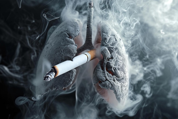 Photo concept of no smoking and world no tobacco day with lung and cigarette