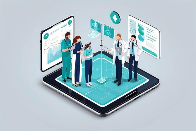 사진 스마트폰에서 의료 앱의 개념 전문 의료 팀의 터는 의료 상담을 제공하는 환자와 온라인으로 연결됩니다.