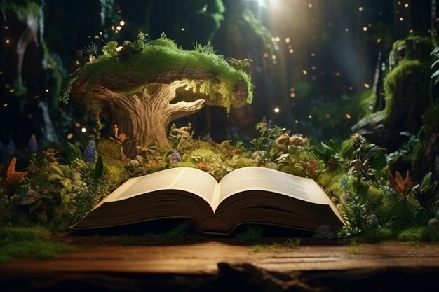 Concept of an open book for fairy tale and fiction storytelling