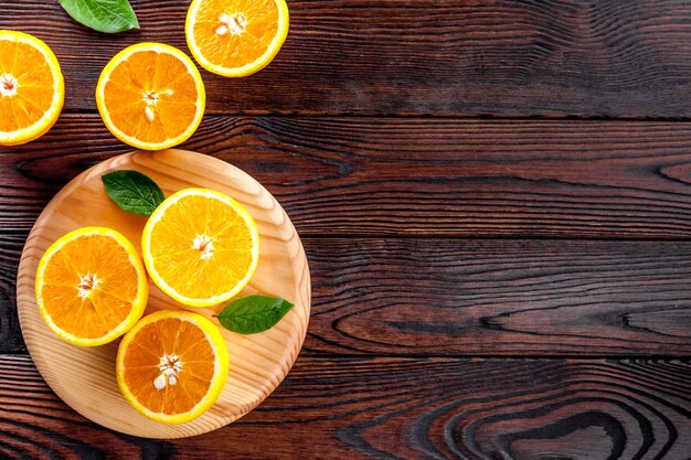 Concept of orange slices with leaves