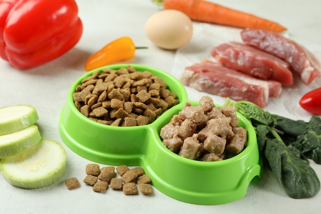 concept of organic pet food on white