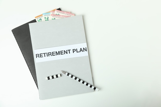 Concept of pension or retirement plan on white background