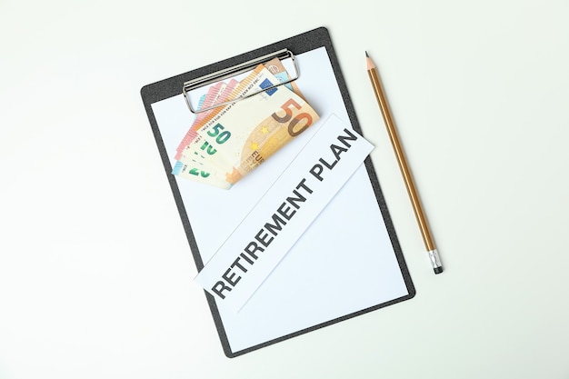 Concept of pension or retirement plan on white background