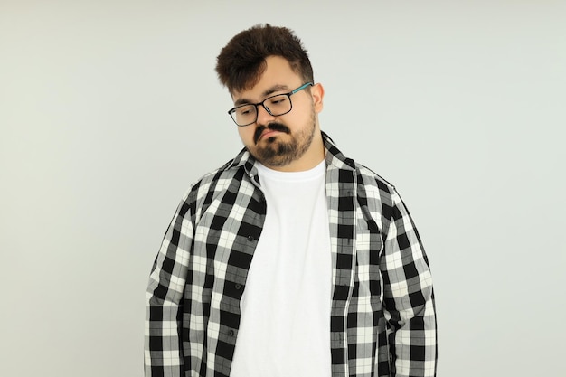 Concept of people young fat man on white background