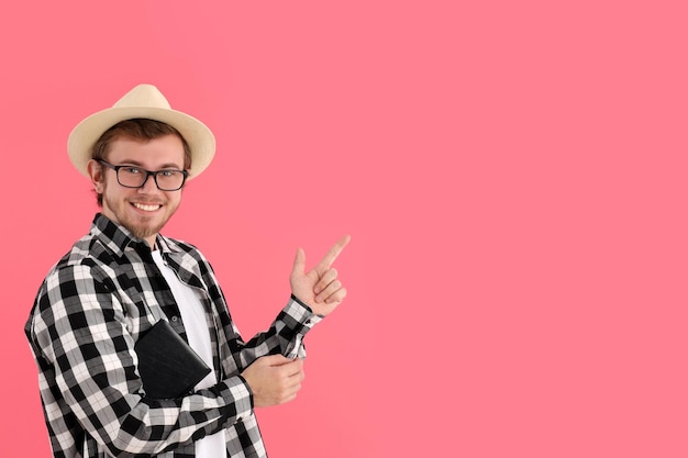 Concept of people young man on pink background