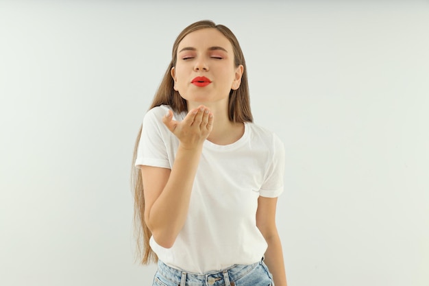 Concept of people young woman on light background