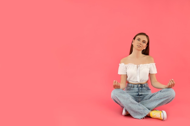 Concept of people young woman on pink background