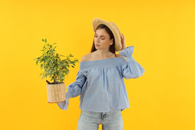 Concept of people young woman on yellow background