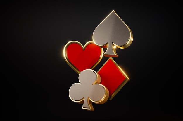 The concept of playing cards suits are playful cards on a black background 3D render