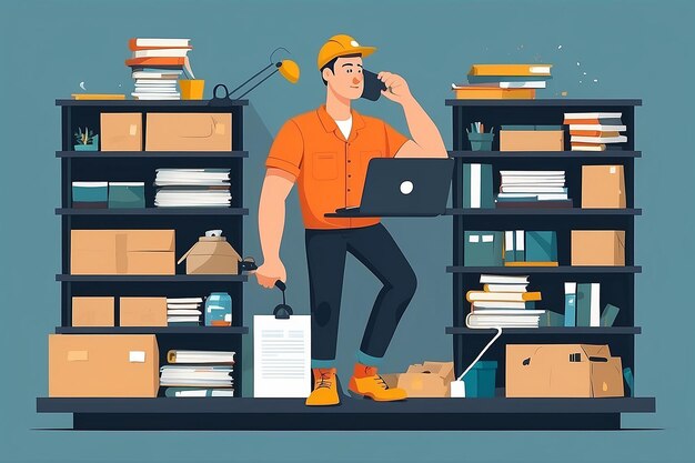 Photo concept of procrastination worker shelves his business flat vector illustration