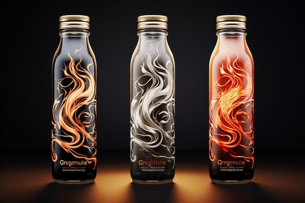 Photo the concept of the product is a series of bottles of liquid