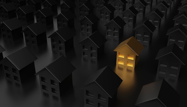 Premium Photo | Concept of property or real estate mortgage gold house  among black houses background.