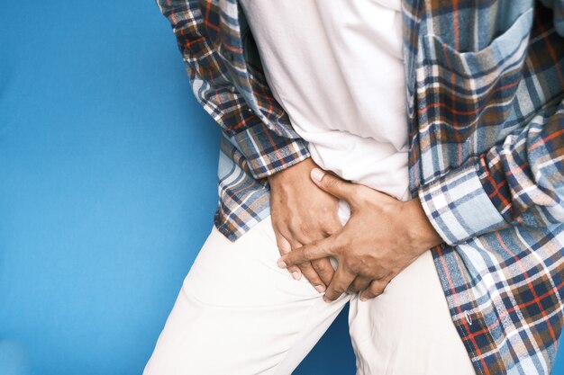 The concept of prostate and bladder problem crotch pain of a\
young person