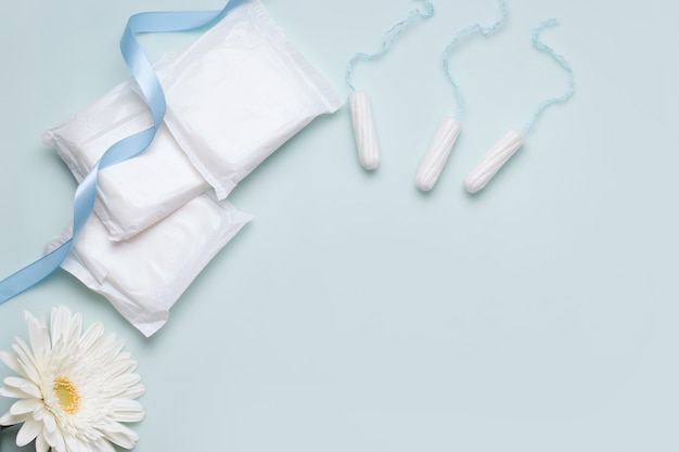 The concept of protection during menstruation. panty liners and tampons.