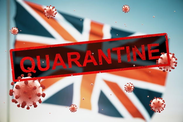 Concept of a quarantined country with the British flag due to the coronavirus COVID19