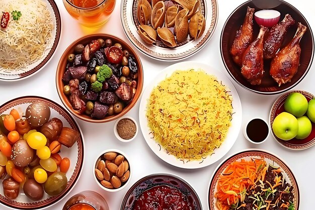 Foto il concetto di cibo di ramadan kareem vista dall'alto