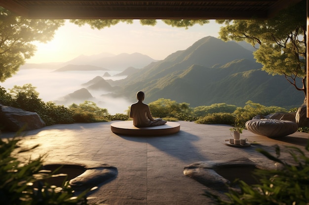 Concept of relaxation in wellness retreats with yoga and meditation practices in the midst of nature