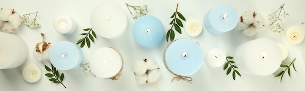 Concept of relaxation with aroma candles top view