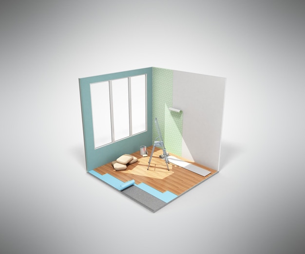 Foto concept of repair work isometric low poly home room renovation icon 3d render on grey