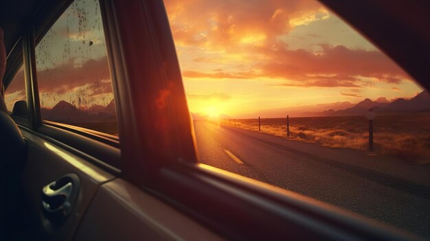 Concept road trip hand uit een open raam