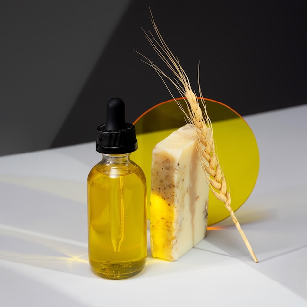 Concept of self care and organic products creative minimalistic photo with cosmetics for skin