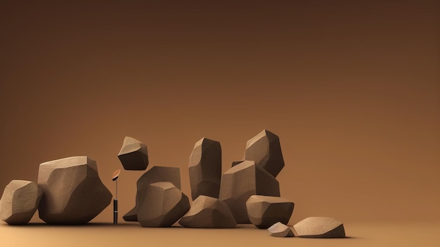 Concept of shop product or cosmetic display stand background\
sandstone podium with rocks