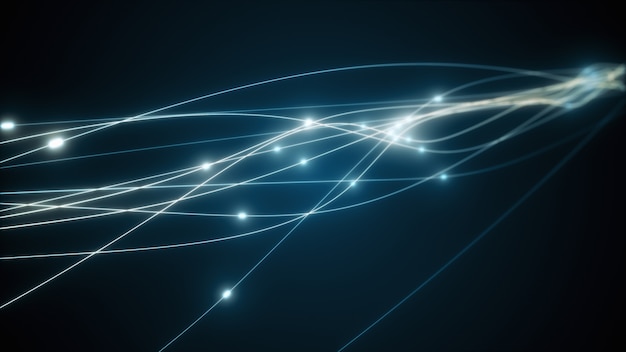 The concept of signal transmission over an optical fiber 3d illustration