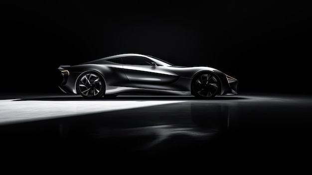 A concept of a silver sports car on a black background