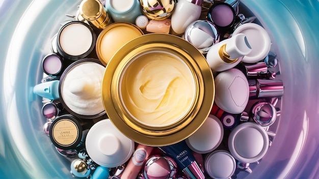 Concept of skin care cosmetics shea butter top view