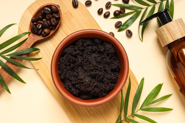 Concept of skin and face care coffee scrub