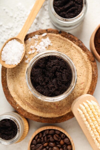 Photo concept of skin and face care coffee scrub