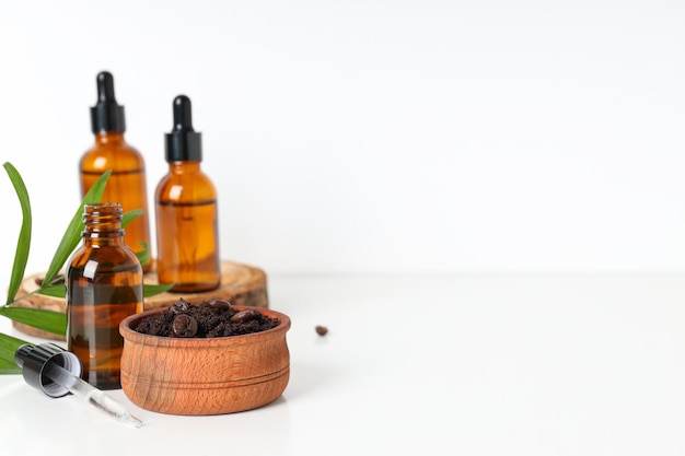 Concept of skin and face care coffee scrub