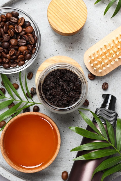 Concept of skin and face care coffee scrub