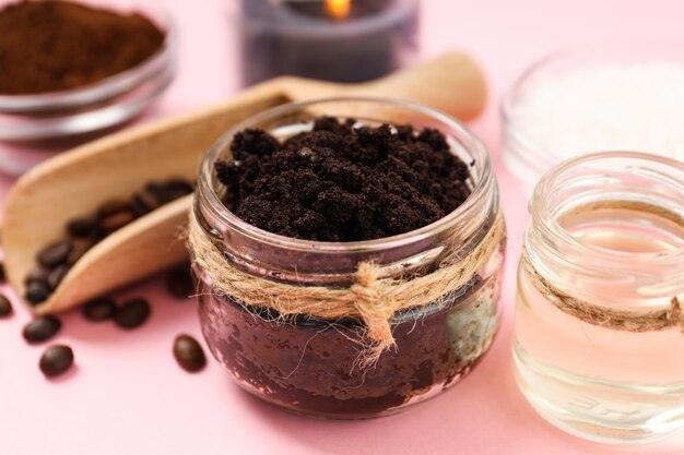 Photo concept of skin and face care coffee scrub