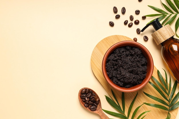 Concept of skin and face care coffee scrub