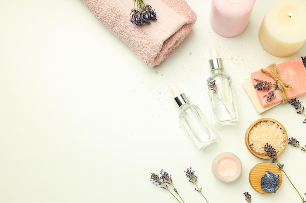 Concept of skin and face care lavender cosmetic