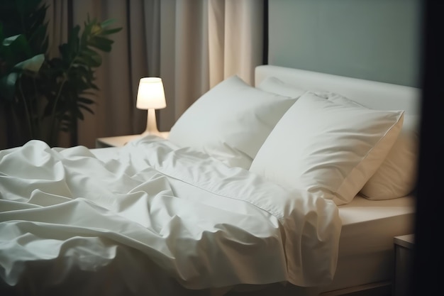 Concept of sleep hygiene cosy bed with soft pillows generated by AI