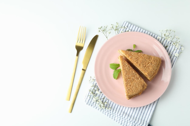 Concept smakelijk dessert met honingcake, ruimte voor tekst