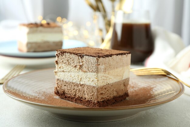Concept smakelijk dessert met Tiramisu-cake close-up