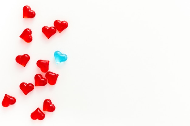 Concept of small multi-colored glass hearts