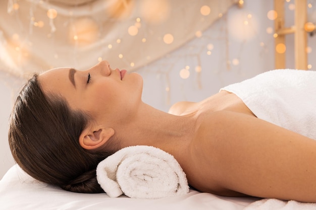 Concept of spa relax and self care with beautiful young woman