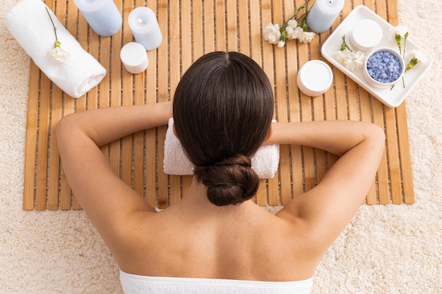 Concept of spa relax and self care with beautiful young woman