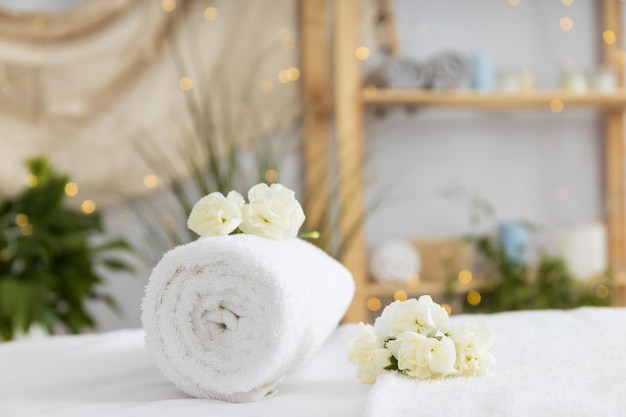 Concept of spa relax and self care with spa accessories