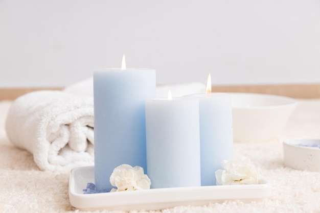 Concept of spa relax and self care with spa accessories