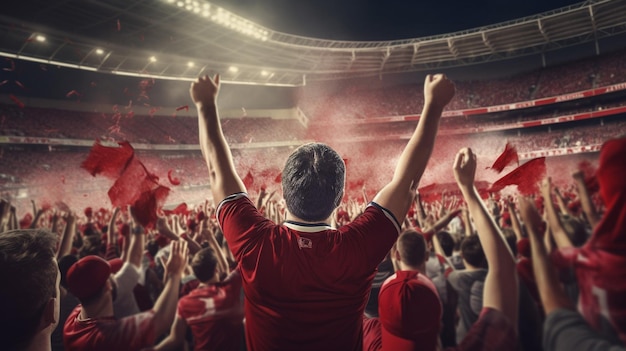 Foto concetto di coppa del mondo sportiva competizione di squadra folla che celebra nello stadio