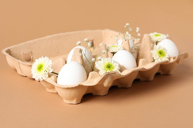 Concept of spring eggs with beautiful flowers