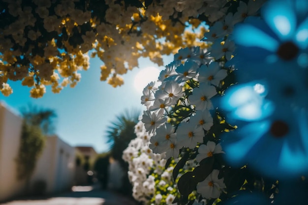 春のコンセプト 家の近くの庭の花 AI生成